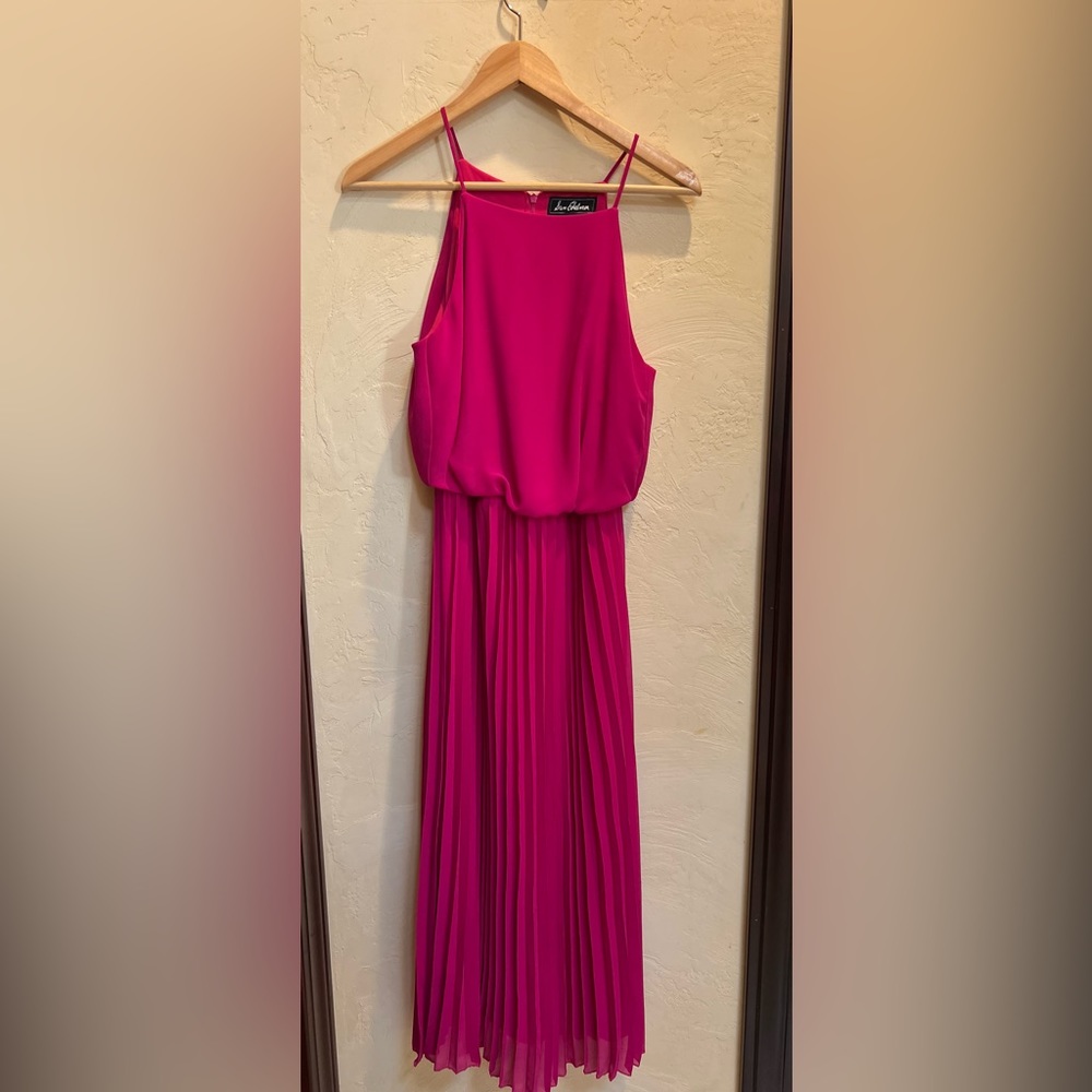 Full length dress (dark pink), great wedding guest dress.